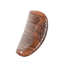 YAKUNCL Natural Sandalwood Fine Tooth Comb - Anti Static Wooden Comb for Women, Smooth Detangling Hair Comb, Portable Travel Mini Wood Combs for Curly & Straight Hair