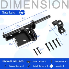 Xiuying Feng Slide Bolt Gate Latch for Wooden Fence, Heavy Duty Sliding Bolt Door Locks Gate Latch with Padlock Hole, Black Door Latch Gate Hardware for Wood Vinyl Fenc Barn Shed, 2 Pack