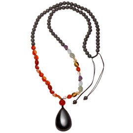 Xfoxstal Black Obsidian Teardrop Pendant Necklace Lava Stone Beaded Chain Protection 7 Chakra Stones Spiritual Crystals Jewelry Necklaces for Women Men Essential Oil Diffuser Gifts