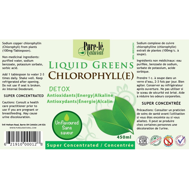 Liquid Greens Chlorophyll Unflavoured 450ml - Balance pH, Energize, Detox