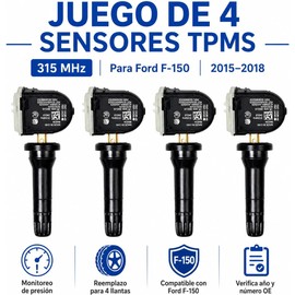 Juego de 4 Sensores de Presión de Neumáticos TPMS,315 MHz Sistema de monitoreo de presión de neumáticos Compatibles con Ford F-150 Ford Edge Lincoin MKX,Reemplaza a F2GZ1A189A F2GT1A180AB F2GT1A150AB