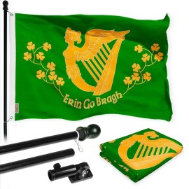UD_G128 Combo Pack: 6 Ft Tangle Free Spinning Flagpole (Black) & Erin Go Bragh Flag 3x5 Ft Printed 150D Polyester, Brass Grommet