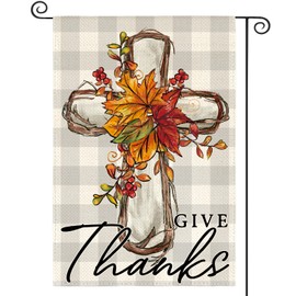AVOIN colorlife Give Thanks Thanksgiving Garden Flag 12x18 Inch Double Sided Outside, Bless Harvest Holiday Yard Outdoor Decorative Flag
