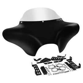 XMT-MOTO Front Outer Batwing Fairing+Windscreen+Docking Hardware Fit For Yamaha V Star 1100 V-Star 650 Harley Dyna Softail Touring Honda Shadow Valkyrie Suzuki Boulevard,Vivid Black+Clear