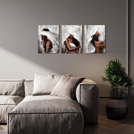 sechars Angel Wall Art Canvas Black Woman with Angel Wings Painting Prints Modern African American Abstract Girl Pictures Artwork for Home Living Room Bedroom Decor (Small)