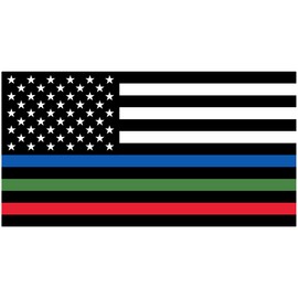 Stickios Police Firefighter Military Sticker - American Flag Thin Blue Red Green Line Decal for Cars, Trucks & Vehicle Windows - Made in USA (5.8x3 inches)