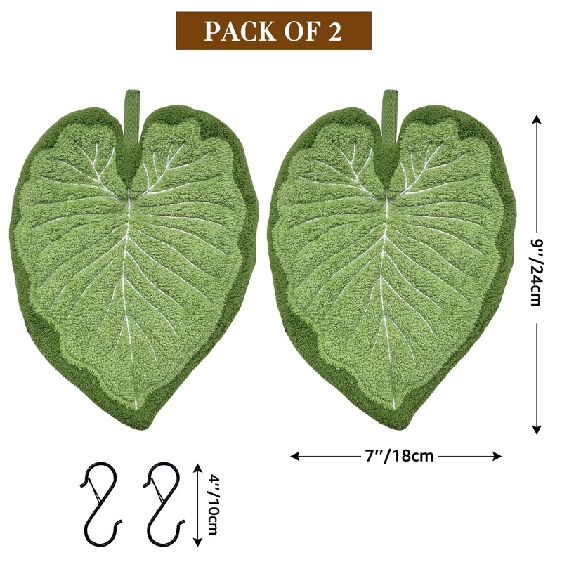 Sisher 2 Pack Cute Leaf Shaped Hand Towel,Kitchen Hand Towels