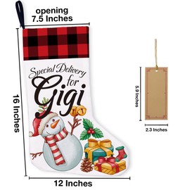 LyoGao Gigi Burlap Christmas Stocking, Christmas Stocking Gifts for Grandma Mimi Nana, Snowman Gigi Christmas Socks Decoration Gigi Xmas Stocking for Home Fireplace Decor