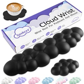 Sushret Cloud Wrist Rest Keyboard, Cloud Keyboard Wrist Pad Set with PU Leather Memory Foam, Cute Arm Rest for Palm Support, PC/Gaming Desk Accessories/Office Setup/Computer Hand Cushion - Black