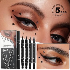 5 Piezas De Ojos Sellos Delineador De Doble Cabeza, Lápices Delineadores De Ojos Para Mujeres, Sello Delineador De Ojos Con Formas De Estrella, Corazón, Flor, Mariposa, para Maquillaje Artístico