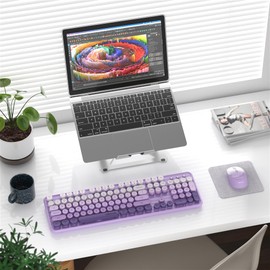 FCPLU xUBOTIE Wireless Keyboard and Mouse Combo, 104-Key Colorful Round Keycap, QWERTY Layout, 2.4GHz, Power Button, Plug Play for PC Laptop （Purple