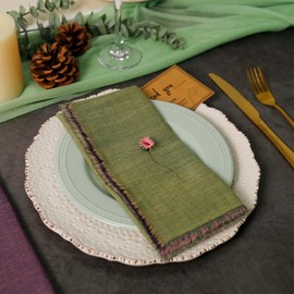 6-Pack Double-Sided Polka Dot Napkins with Tassels – Ultra-Soft 16x16 Inch Decorative Cloth Napkins for Christmas, Weddings & Daily Use (Reversible, Assorted Colors) (Green-Purple)