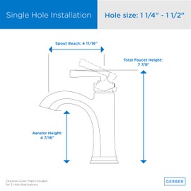 Northerly Single Handle Bathroom Faucet 1.2 gpm, Includes 50/50 Touch Down Drain, Brushed Nickel