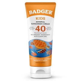 Badger - SPF 40 Clear Zinc Kids Sports Sunscreen Cream, Tangerine and Vanilla Scent - 2.9 Oz Tube