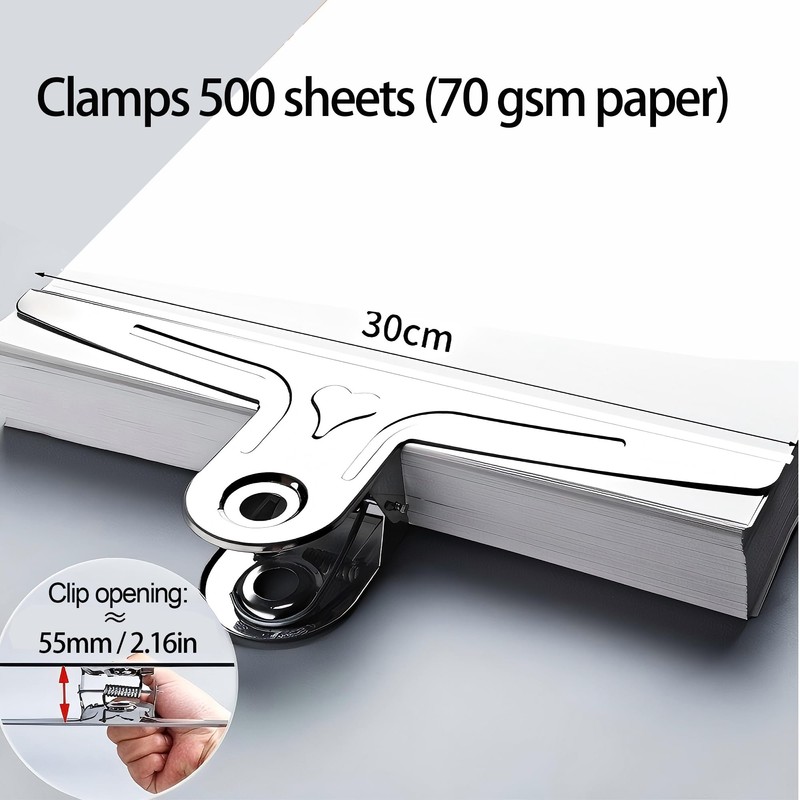 Large Bull Binder Clips Silver - 2 Pcs 11.8 Inch