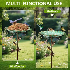 Bird Bath for Outside, 10" Dia Metal Bird Bath with Stake, Sturdy Garden Birdbath, Feeder Bowl for Outdoors, for Metal Garden Yard Lawn Vintage Decor