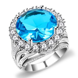 Oneress Woman's Sapphire Ring Surrounded By Zircon Shiny Dazzling Jewelry Ring To Wife Engagement Proposal Jewelry YB4247 (Size 6)