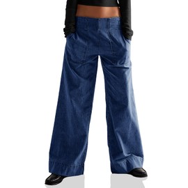Cicy Bell Womens Wide Legs Baggy Jeans Elastic High Waisted Casual Loose Boyfriend Denim Pants with Pockets Navy