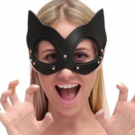 NICENEEDED 4.93 x 8.27 Inch Leather Cat Mask Adjustable Animal Half Face Masks Masquerade Party Mask Rabbit Mask