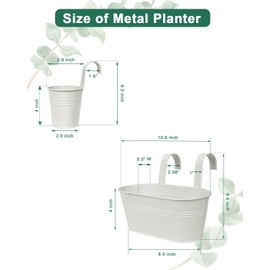 Black Metal Railing Planter for Outdoor Plants - 6 Pack Balcony Hanging Planter Box with Detachable Hooks and Drain Holes Oval Hanging Pots Fence Planters for Railing Garden Fence (11 & 4 Inch)
