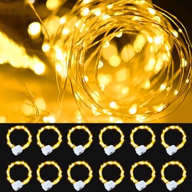 FWYWNL 12 Pack Fairy Lights Battery Operated, String Lights Battery Powered 7ft 20 Led Fairy Lights Copper Wire Twinkle Lights for DIY, Bedroom, Christmas Decoration Parties (Warm White, 12 pcs)