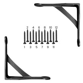 Edenic 2pcs Scaffold Board Gallows Shelf Brackets - 6x6 Inch Cast Iron Heavy Duty Wall Bracket for Shelves with 12 Wall Mounted Screws 30mmx4mm for Kitchen Shelving, Living Room, Outdoor Support