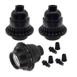 Keyless Medium Base Vintage Socket,Black Bakelite Socket E26/E27 Vintage Screw Bulbs Edison Ceiling Retro Pendant Lamp Holder (3-Pack,with Collar Ring)