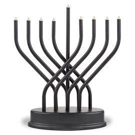 Traditional Hanukkah Electric Menorah Low Voltage Hanukkiah with LED Bulbs Contemporary Metal Electronic Chanukiah Battery Powered Chanukah Lights by Aviv Judaica (Matte Black)