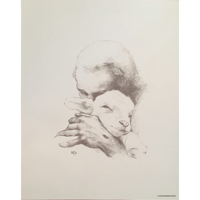 Jesus and the Lamb I 11x14 on Parchment, Charcoal, 11