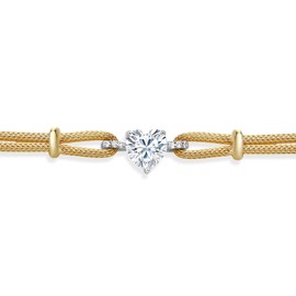 Gem Stone King 18K 2 Tone Sterling Silver White Moissanite and White Lab Grown Diamond Bracelet For Women | 1.84 Cttw | Heart Shape 8MM | 6.5/7/7.5 Inches | Made In Italy