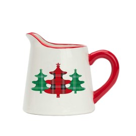 Amici Home Christmas Creamer Pitcher - 8oz Ceramic Milk Creamer for Coffee, Gravy Boat with Drip-Free Pour Spout, Versatile Small Pitcher for Maple Syrup, Sauce, Plaid Xmas Tree Motif Vintage Creamer