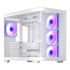 darkFlash ATX Mid-Tower Gaming PC Case, Back Plug-in BTF Motherboard, with 4 ARGB Fans Computer Case, Full View Curve Glass Dual-Chamber PC Case, Type C Port, Supports Dual 360mm AIO, White(DPW90)