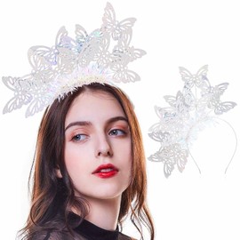 Fstrend Butterfly Headband Sequins Hairband Cosplay Crown Monarch Costume Tea Party Fascinators Headpiece for Women (Silver)