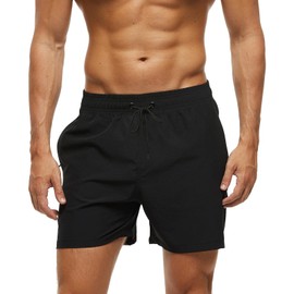 EDOTON Swimming Trunks for Men with Zip Pocket, Quick-Drying, Waterproof Swimming Shorts, Adjustable Swimming Shorts with Drawstring, black