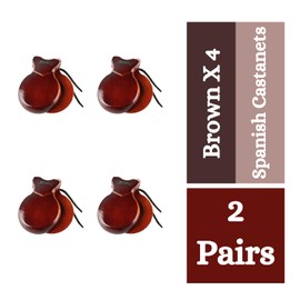 2 Pairs Spanish Castanets with String, Traditional Spanish Flamenco Castanets for Adults, Wooden Musical Percussion Instruments for Beginners(BROWN)
