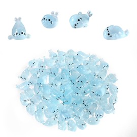 Lyreh 100pcs Glow in the Dark Mini Seal Figurines, Luminous Miniature Resin Sea Animals Tiny Small Seal Toy for Fairy Garden & Fish Tank Decor