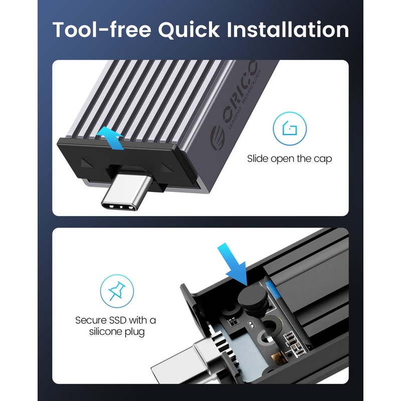 ORICO M.2 NVMe SATA SSD Enclosure Adapter Tool-Free, 10Gbps USB