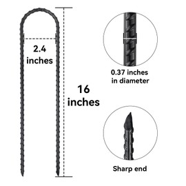 JPOIP 16 Inch Trampoline High Wind Stakes Heavy Duty Ground Anchors U Rebar Stakes for Trampoline, Dog Fence (12 Pack)