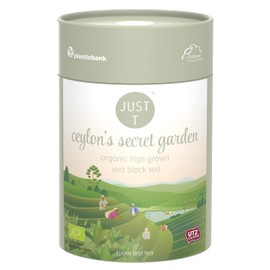 JUST T Ceylon´s Secret Garden Loser Tee, 125g | Bio Schwarzer Tee – Angebaut im Uva-Hochland | Bio Loser Tee – Biologisch Hochland-Tee im Nachhaltigen Vorratsdose für alle Teeliebhaber