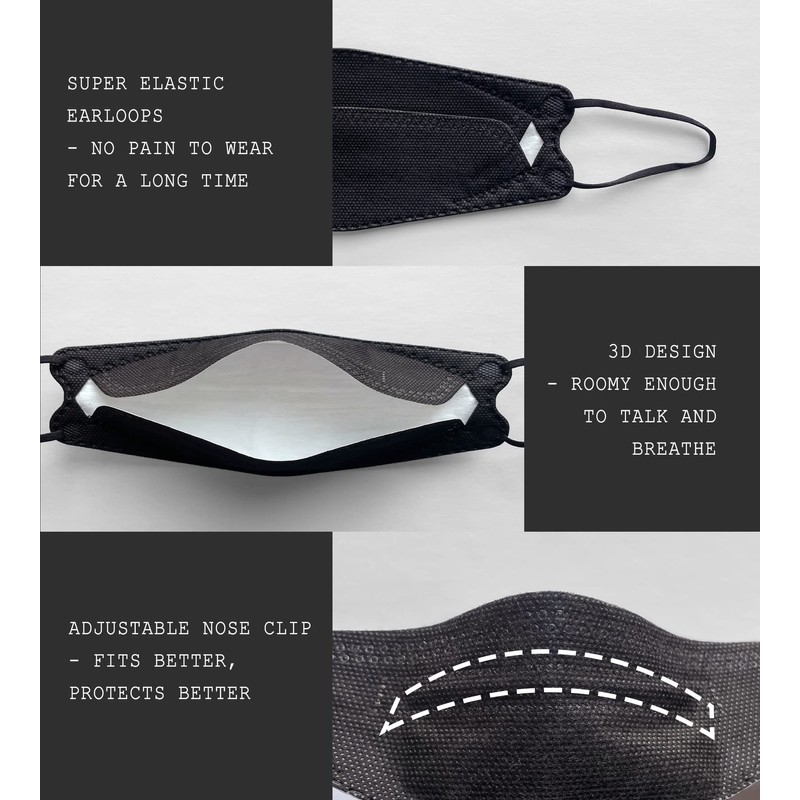 Borje KN95 Face Masks, Black Masks Disposable 100 pack, Individually