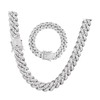 2Pcs Cuban Link Chain Rhinestone Necklace Bracelet Set Gift for