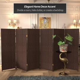 4 ft. Short Woven Fiber Folding Screen - Dark Mocha - 6 Panel