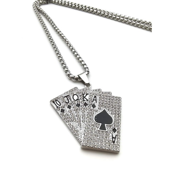 PikaLF Crystal Royal Scale Necklace for Men, Level Poker Card Necklace, Playing Card Pendant Necklace with 27.6 Inch Chain, Lucky Poker Amulet Necklace, No, No