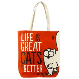 Puckator Life is Great Cat's are Better Simon's Reusable Cat Zip Up Cotton Bag - Canvas Tote Bag - Tote Bags - Eco Gifts for Women and Men - Cloth Shopping Bag - Fabric Bag Foldable Bags for Shopping