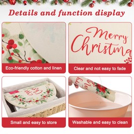 Dujoju Christmas Placemats, 14inch Round Christmas Placemats Set of 6, Christmas Linen Table Mats Washable, Winter Xmas Holiday Plate Mats for Lndoor Kitchen and Dining Table (Garland)