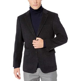 Men's 2 Button Luxury Wool Cashmere Charcoal Sport Coat 48L
