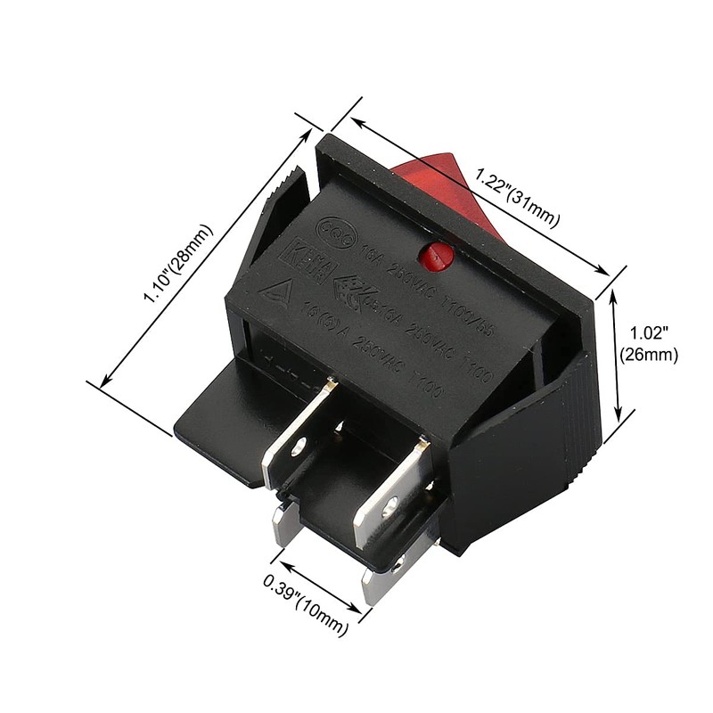 Baomain Red Light DPST ON/Off Snap in Boat Rocker Switch