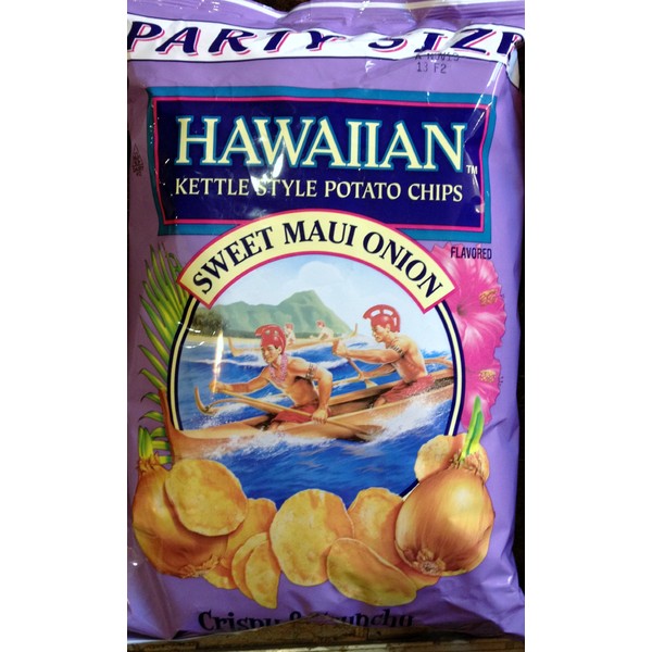 Hawaiian, Kettle Style Potato Chips, Sweet Maui Onion, Party Size, 16oz Bag (Pack of 2)