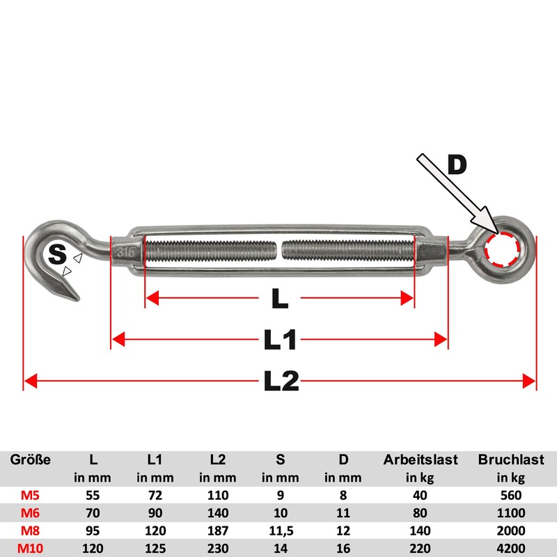 Stainless Steel VA4 Rope Tensioner Wire Rope Turnbuckle Wire Tensioner