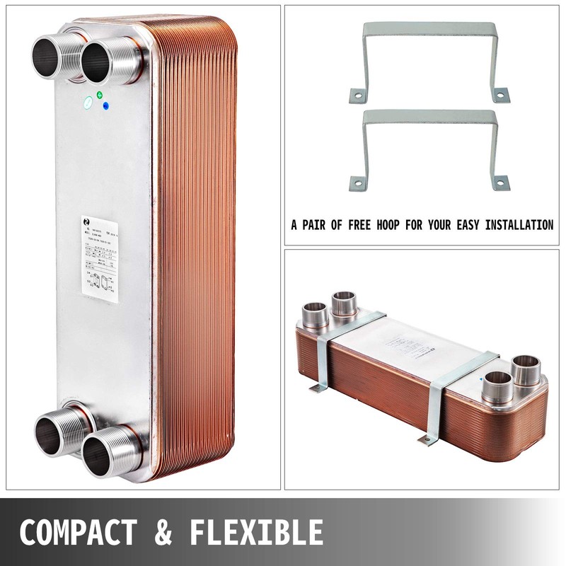 BestEquip Heat Exchanger 3"x7.5" 40 Plates Brazed Plate Heat Exchanger